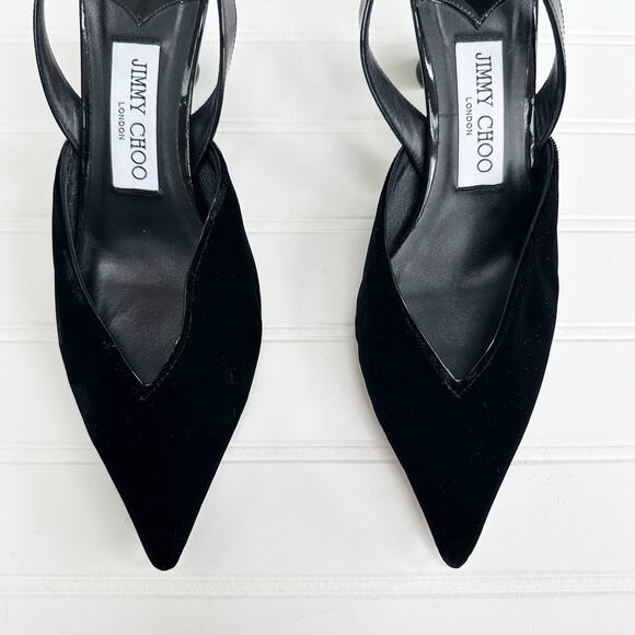Jimmy Choo Maryanne Velvet Slingback Pumps Pointed Toe Patent Leather 36 - Picture 12 of 15